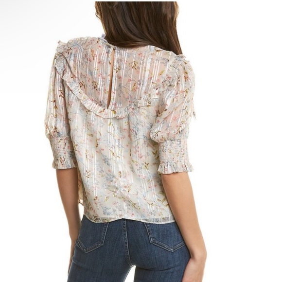 Walter baker floral blouse short sleeve ruffle blouse puff sleeve cream XS - Picture 4 of 5